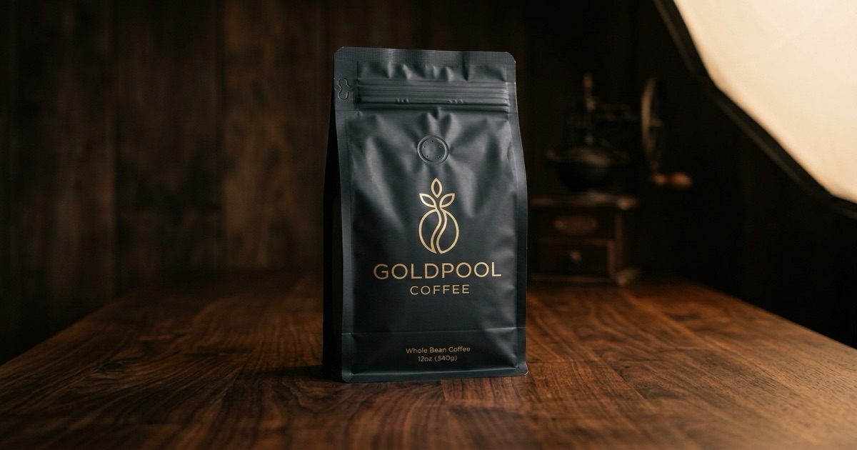 GoldPool Signature specialty whole bean coffee bag and fresh espresso crema