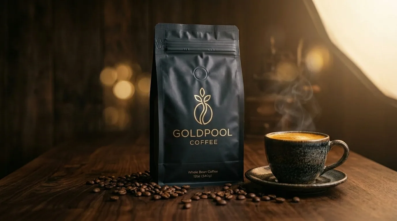 Official GoldPool Signature 12oz Whole Bean Coffee Bag and Artisan Coffee Cup